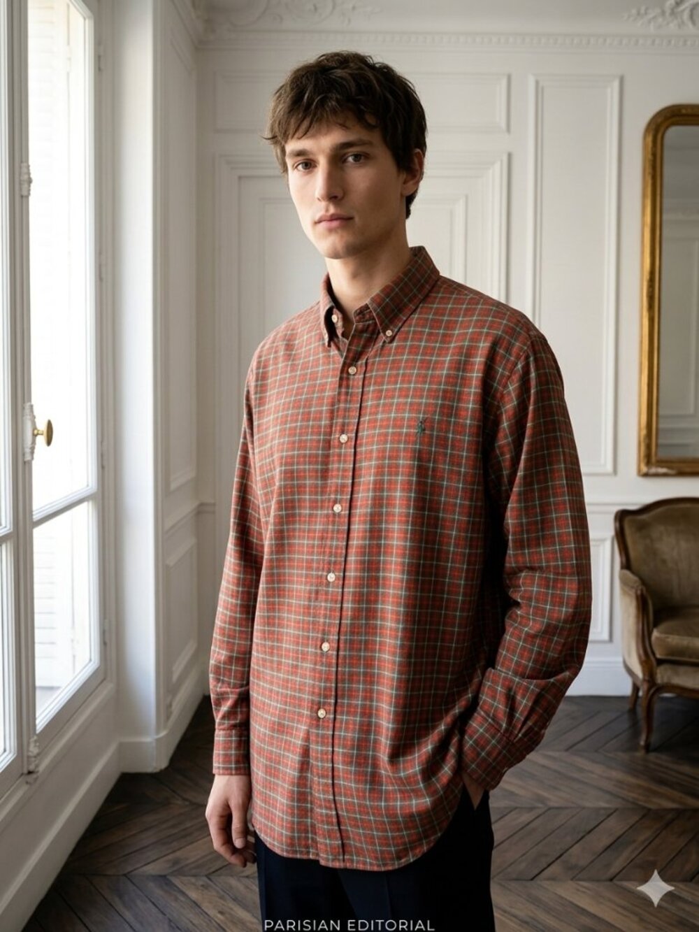 Ralph Lauren Classic Fit Men's Long-Sleeve Red & Evergreen Plaid Shirt XXL